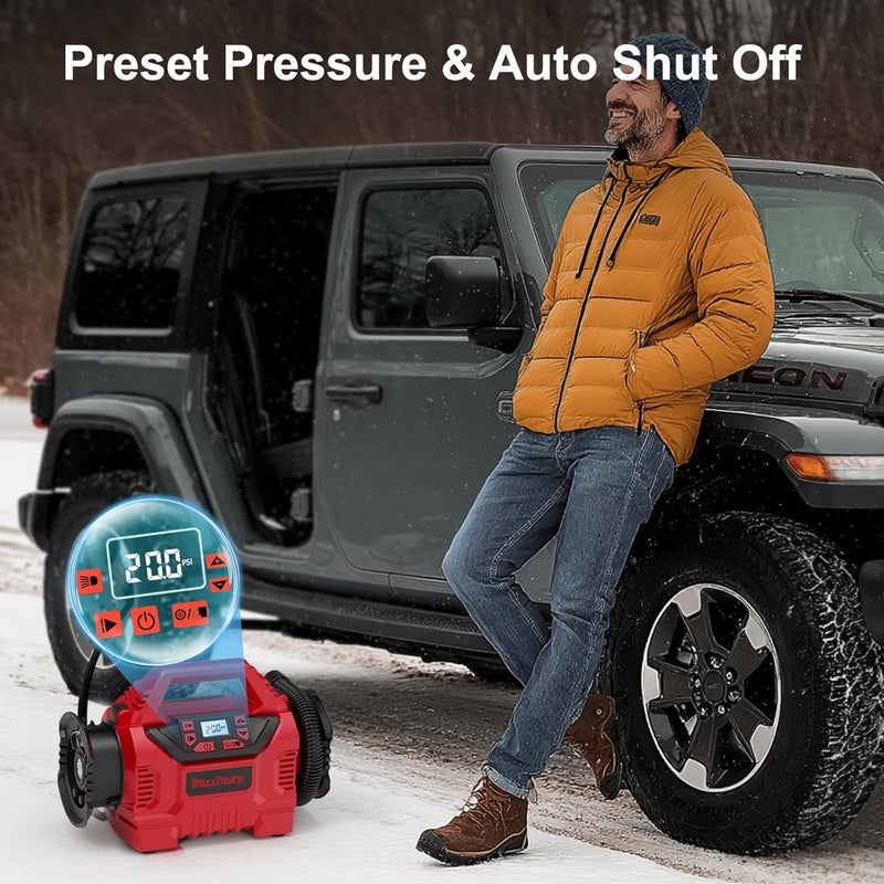 MaxMore Portable Tire Inflator/deflator Compatible with Milwaukee 18V Battery (Tool Only),160 PSI High Pressure Cordless Air Compressor Pump, Digital Gauge, Auto Shut-Off, LED Light for Car, Bike - Image 4